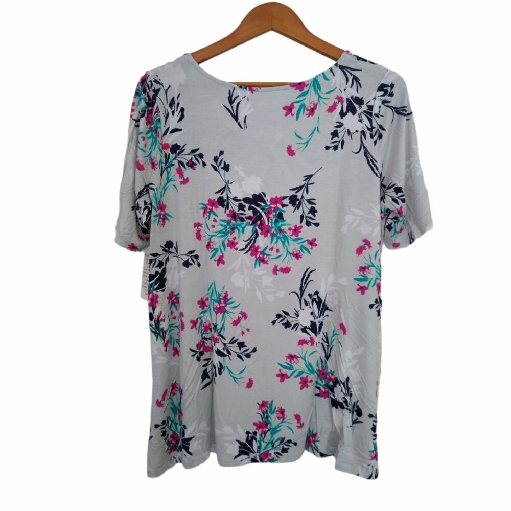 Jessica London Grey Floral Tee With Cut Out Detail 14/16 - Picture 2 of 5